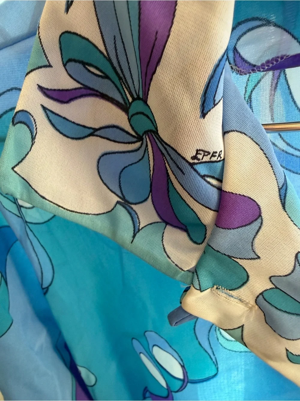 Emilio Pucci for Formfit Rogers Sheer Blue & Purple Loungewear Top